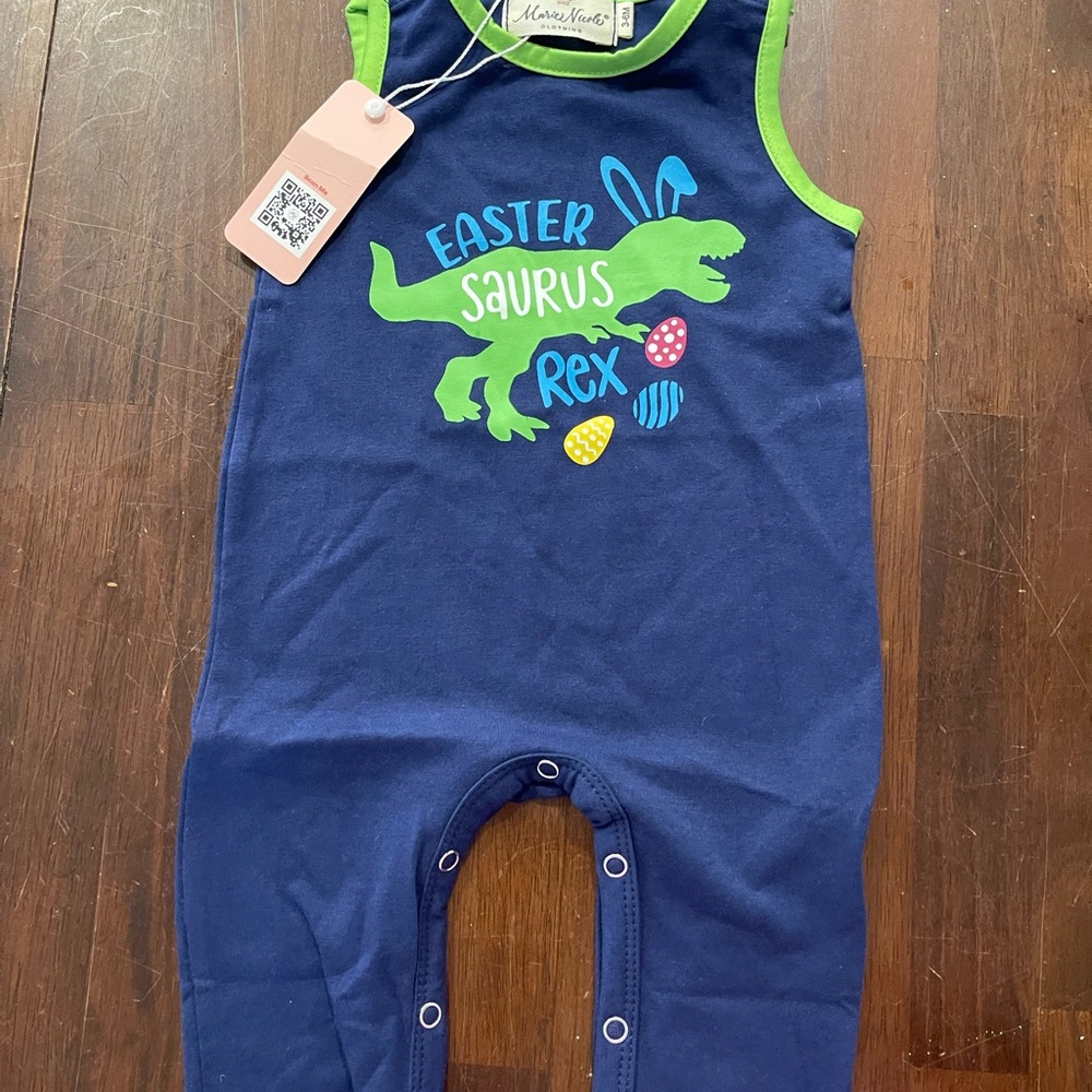 Marie Nicole boys Navy "Easter Saurus Rex" Baby One-Piece Bodysuit